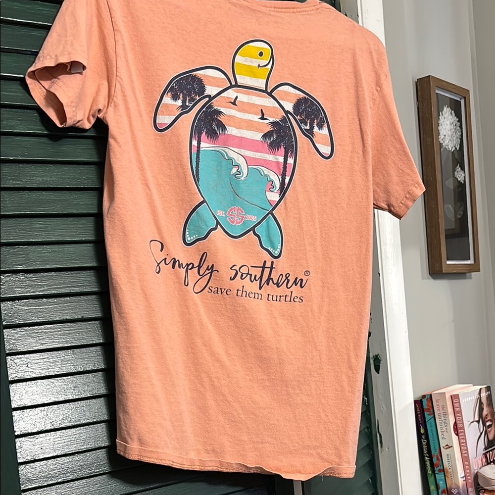Simply Southern Coral Tee with Tropical Turtle